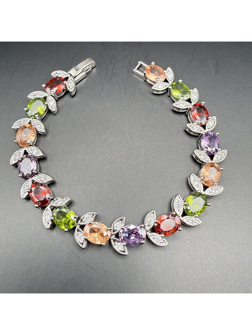 candy+clover elite tulip muted multicolor crystal 14k white gold plated bracelet